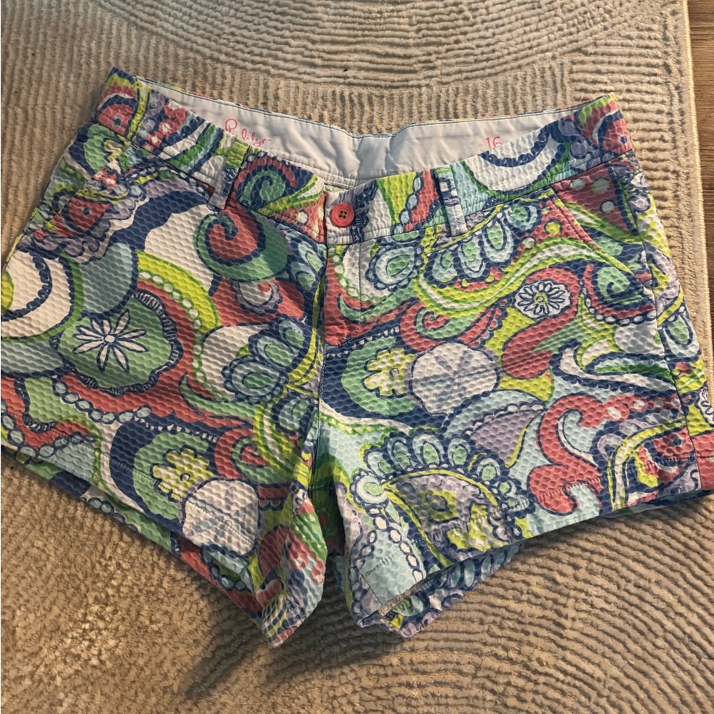 Lilly Pulitzer Blue and Green Bermuda Shorts Vibrant Paisley